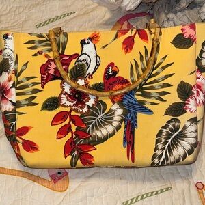 Yellow Tropical Parrot Print Tote Bag